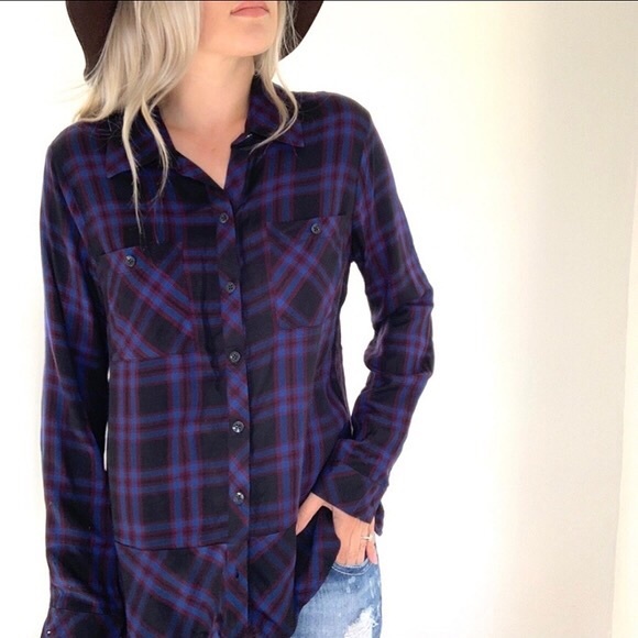 CAbi Tops - CAbi #3431 Plaid Ruffled Peplum Button Down Shirt